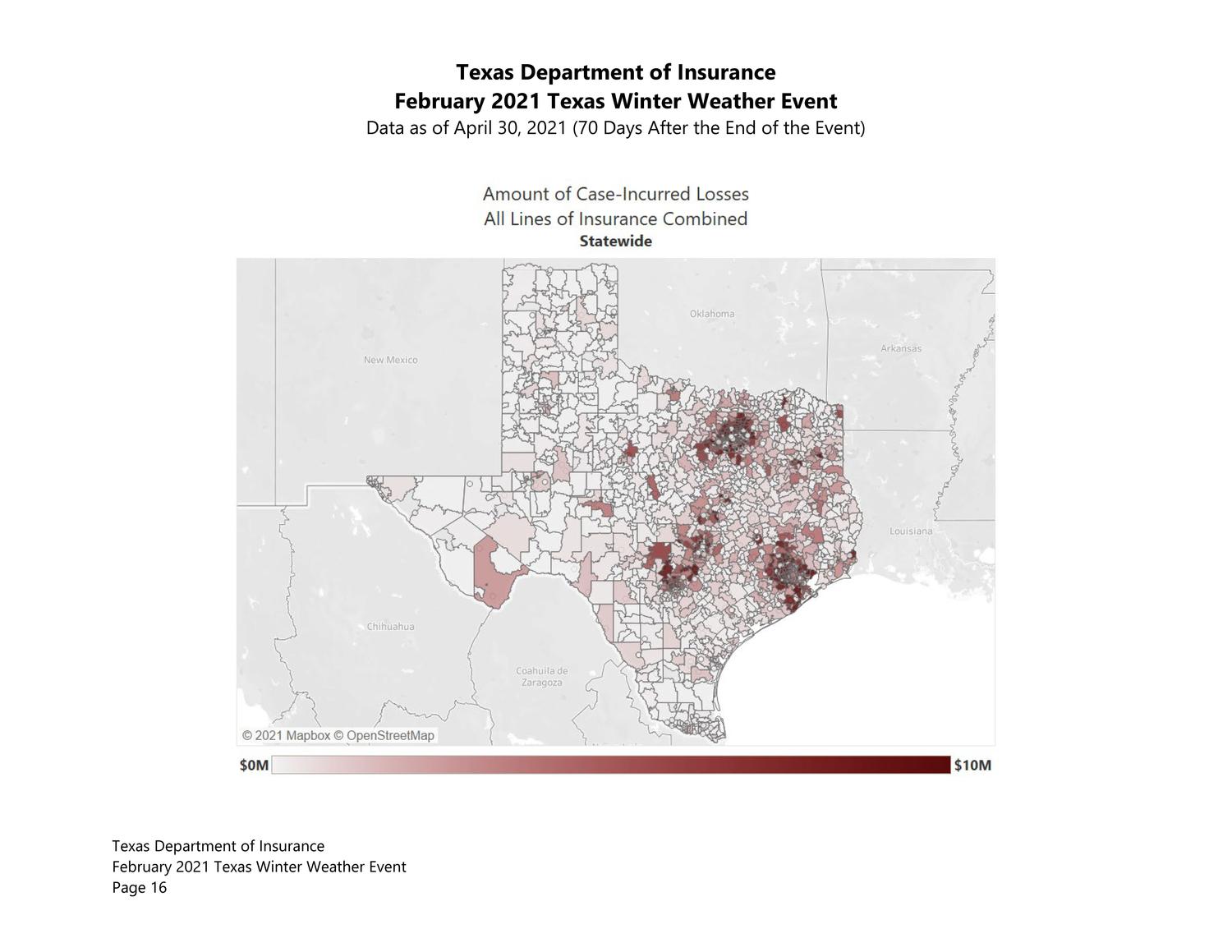 Insured Losses Resulting from the February 2021 Texas Winter Weather Event: April 2021
                                                
                                                    16
                                                