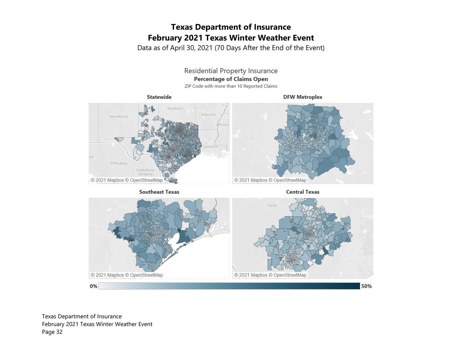 Insured Losses Resulting from the February 2021 Texas Winter Weather Event: April 2021
                                                
                                                    32
                                                