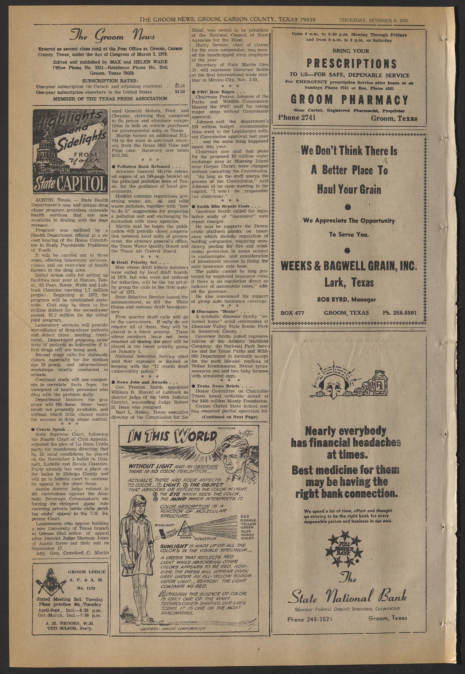 The Groom News (Groom, Tex.), Vol. 45, No. 31, Ed. 1 Thursday, October 8, 1970
                                                
                                                    [Sequence #]: 2 of 8
                                                