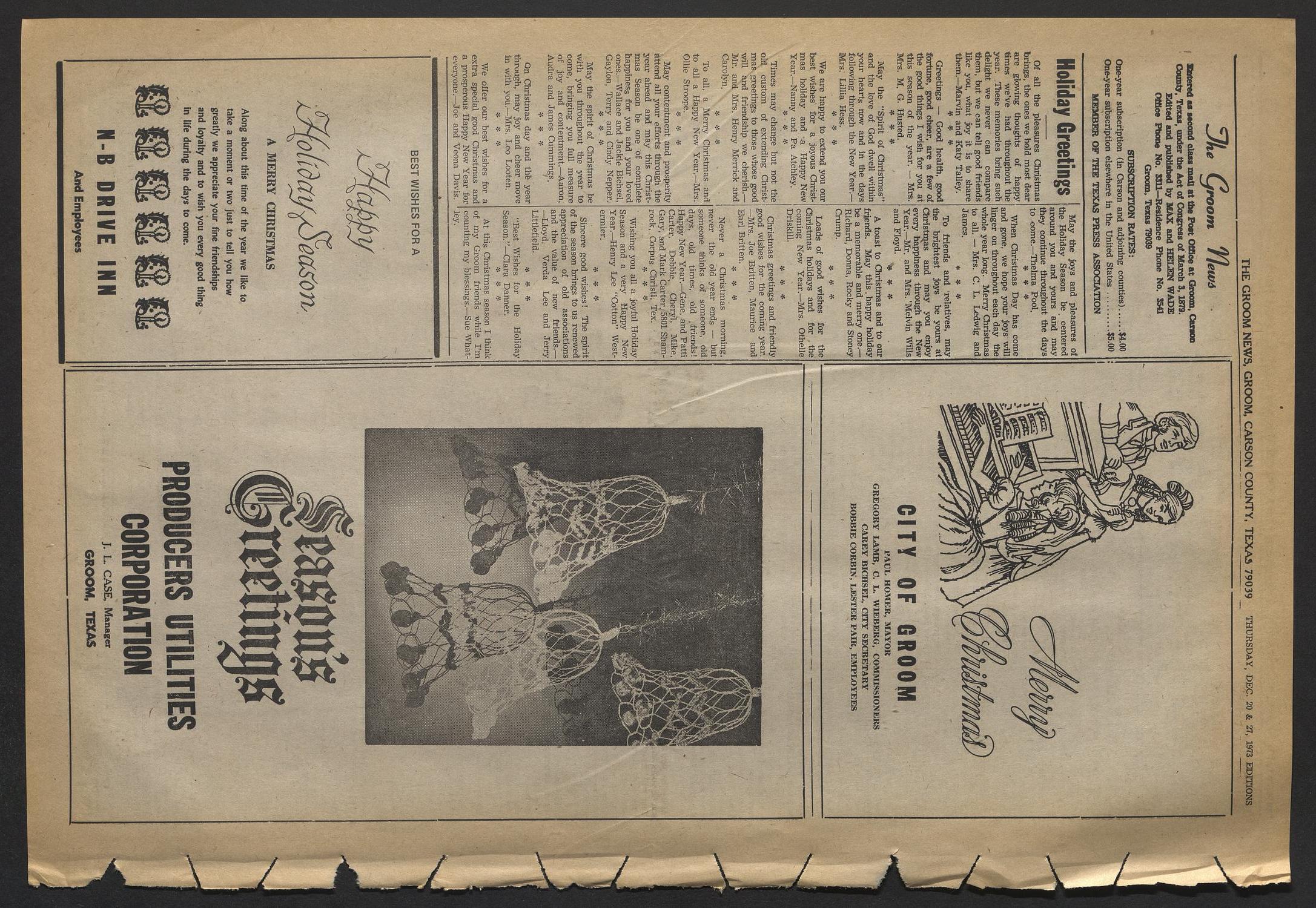 The Groom News (Groom, Tex.), Vol. 48, No. 43, Ed. 1 Thursday, December 20, 1973
                                                
                                                    [Sequence #]: 2 of 16
                                                