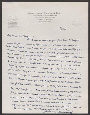 Primary view of object titled '[Letter from Henry M. Butzel to I. H. Kempner, November 20, 1957]'.