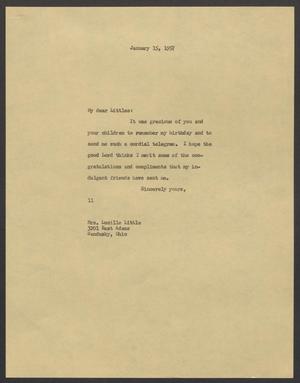 Primary view of object titled '[Letter from Isaac H. Kempner to Lucille Little, January 15, 1957]'.