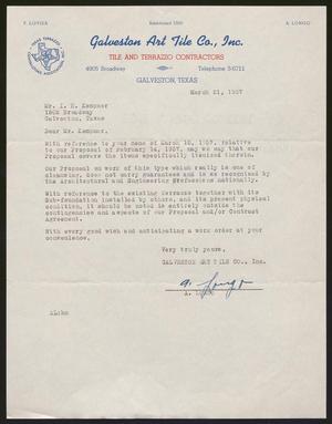 Primary view of object titled '[Letter from Galveston Art Tile Company to Isaac H. Kempner, March 21, 1957]'.