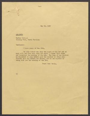 Primary view of object titled '[Letter from Isaac H. Kempner to Martin Cottage, May 29, 1957]'.