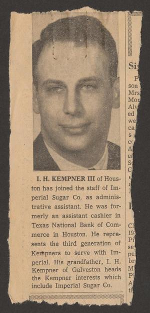 Primary view of object titled '[Clipping: I. H. Kempner III]'.