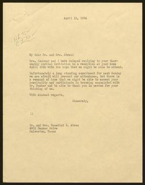 Primary view of object titled '[Letter from Isaac H. Kempner to Dr. and Mrs. Abreu, April 13, 1964]'.
