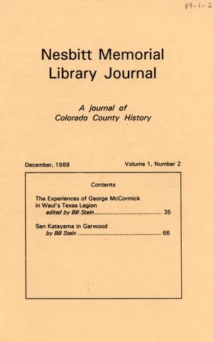 Nesbitt Memorial Library Journal, Volume 1, Number 2, December 1989