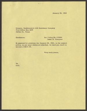 Primary view of object titled '[Letter from T. E. Taylor to Southwestern Life Insurance Company, January 28, 1963]'.