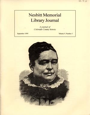 Primary view of object titled 'Nesbitt Memorial Library Journal, Volume 9, Number 3, September 1999'.