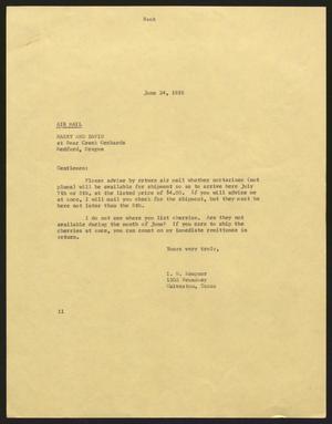 Primary view of object titled '[Letter from Isaac H. Kempner to Harry and David, June 24, 1958]'.
