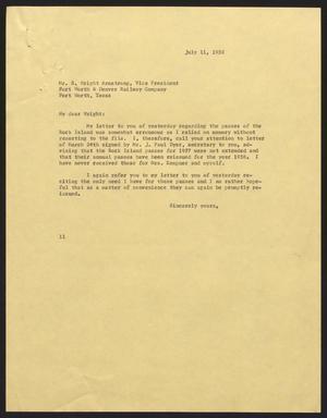 Primary view of object titled '[Letter from Isaac H. Kempner to R. Wright Armstrong, July 11, 1958]'.