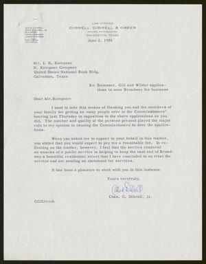Primary view of [Letter from Chase G. Dibrell, Jr. to Isaac H. Kempner, June 2, 1958]