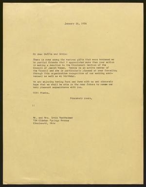 Primary view of object titled '[Letter from Isaac H. Kempner to Irving Westheimer, January 18, 1958]'.