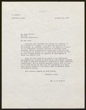 Primary view of object titled '[Letter from Isaac H. Kempner to Ross Collins, December 16, 1958]'.