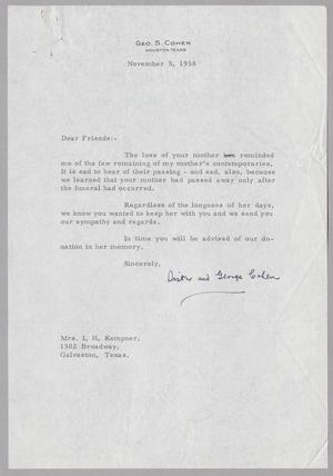 Primary view of object titled '[Letter from George Cohen to I. H. Kempner, November 5, 1958]'.