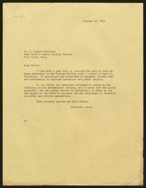 Primary view of object titled '[Letter from Isaac H. Kempner to  , October 25, 1958]'.