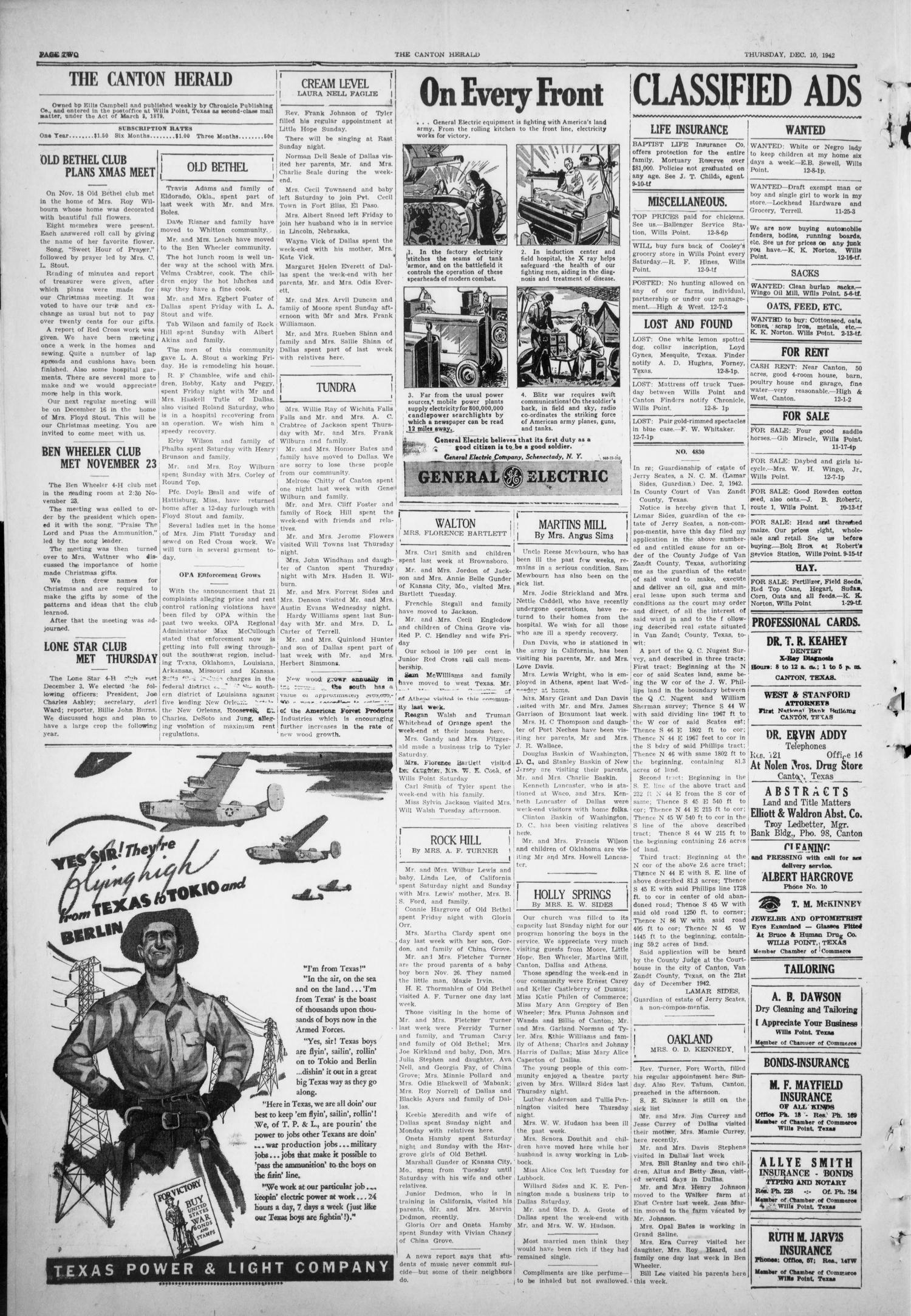 The Canton Herald (Canton, Tex.), Vol. 60, No. 50, Ed. 1 Thursday, December 10, 1942
                                                
                                                    [Sequence #]: 2 of 4
                                                