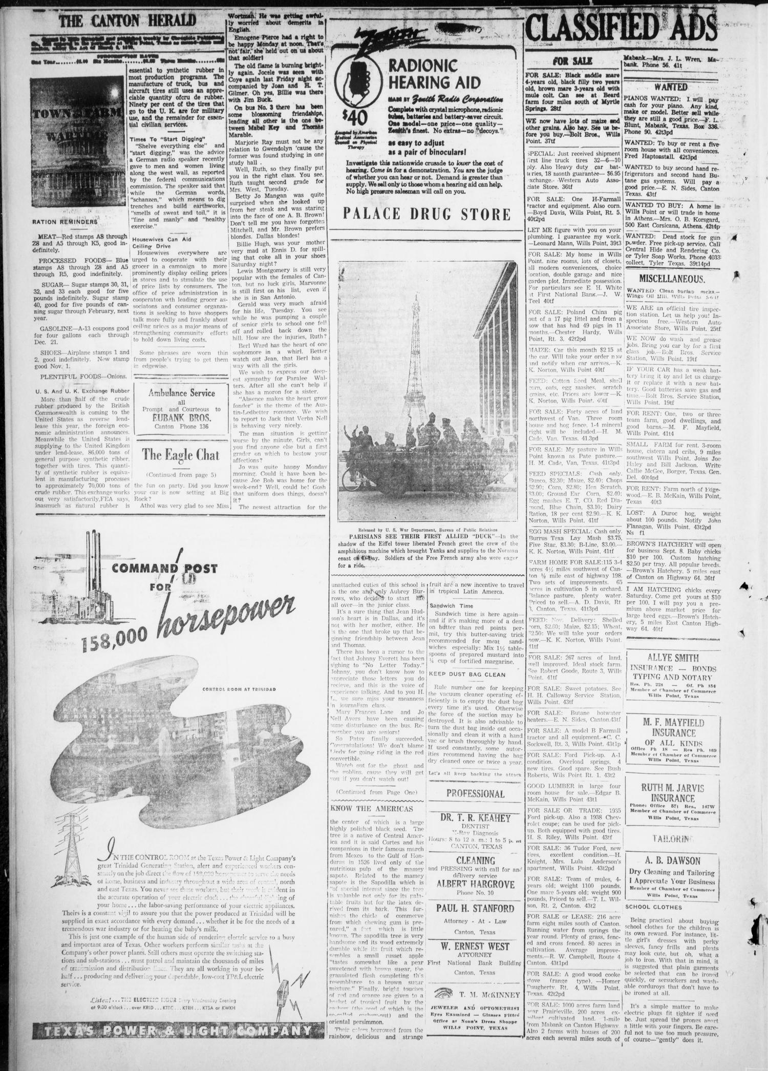 The Canton Herald (Canton, Tex.), Vol. 62, No. 43, Ed. 1 Thursday, October 26, 1944
                                                
                                                    [Sequence #]: 4 of 8
                                                