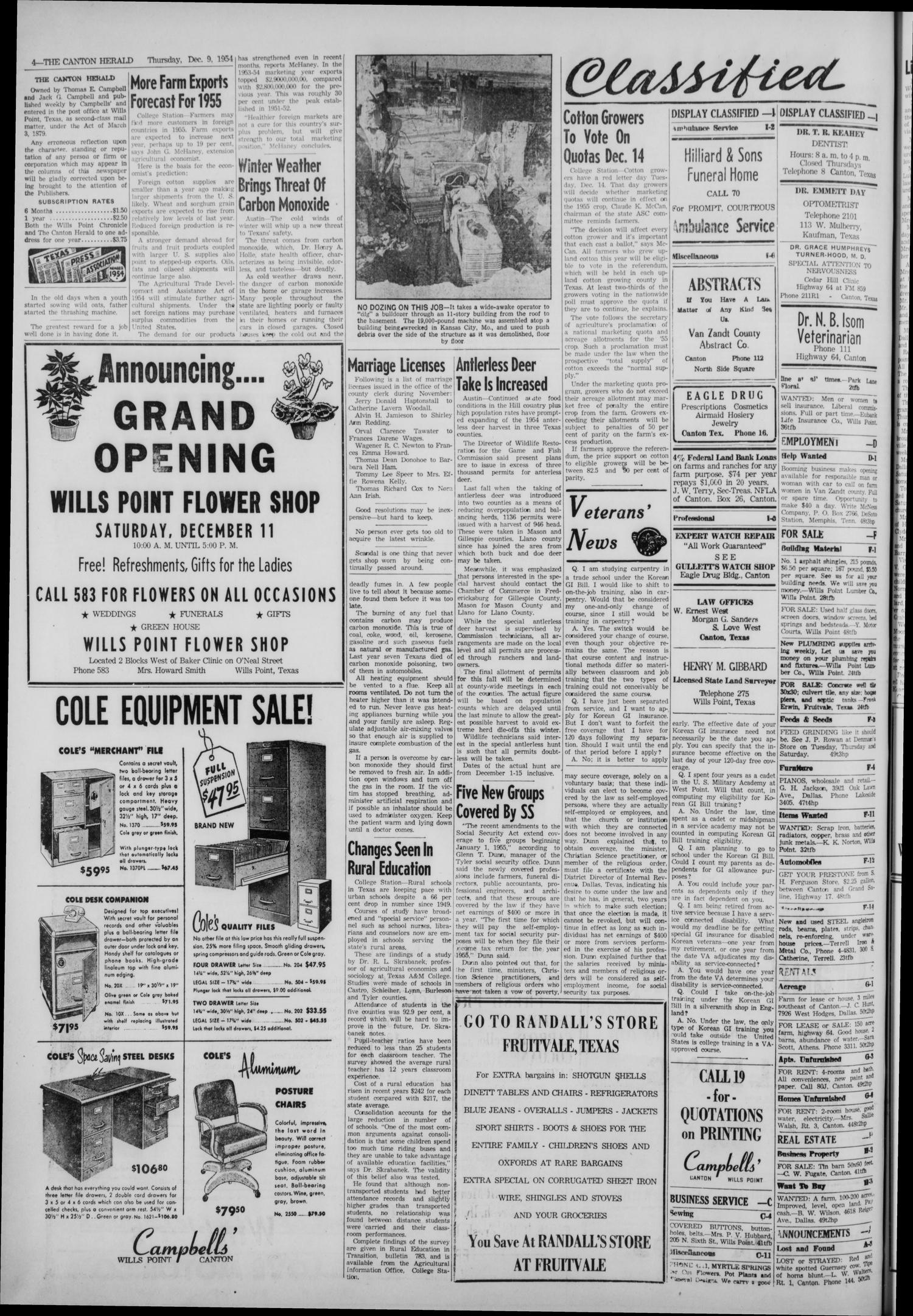 The Canton Herald (Canton, Tex.), Vol. 72, No. 50, Ed. 1 Thursday, December 9, 1954
                                                
                                                    [Sequence #]: 4 of 8
                                                