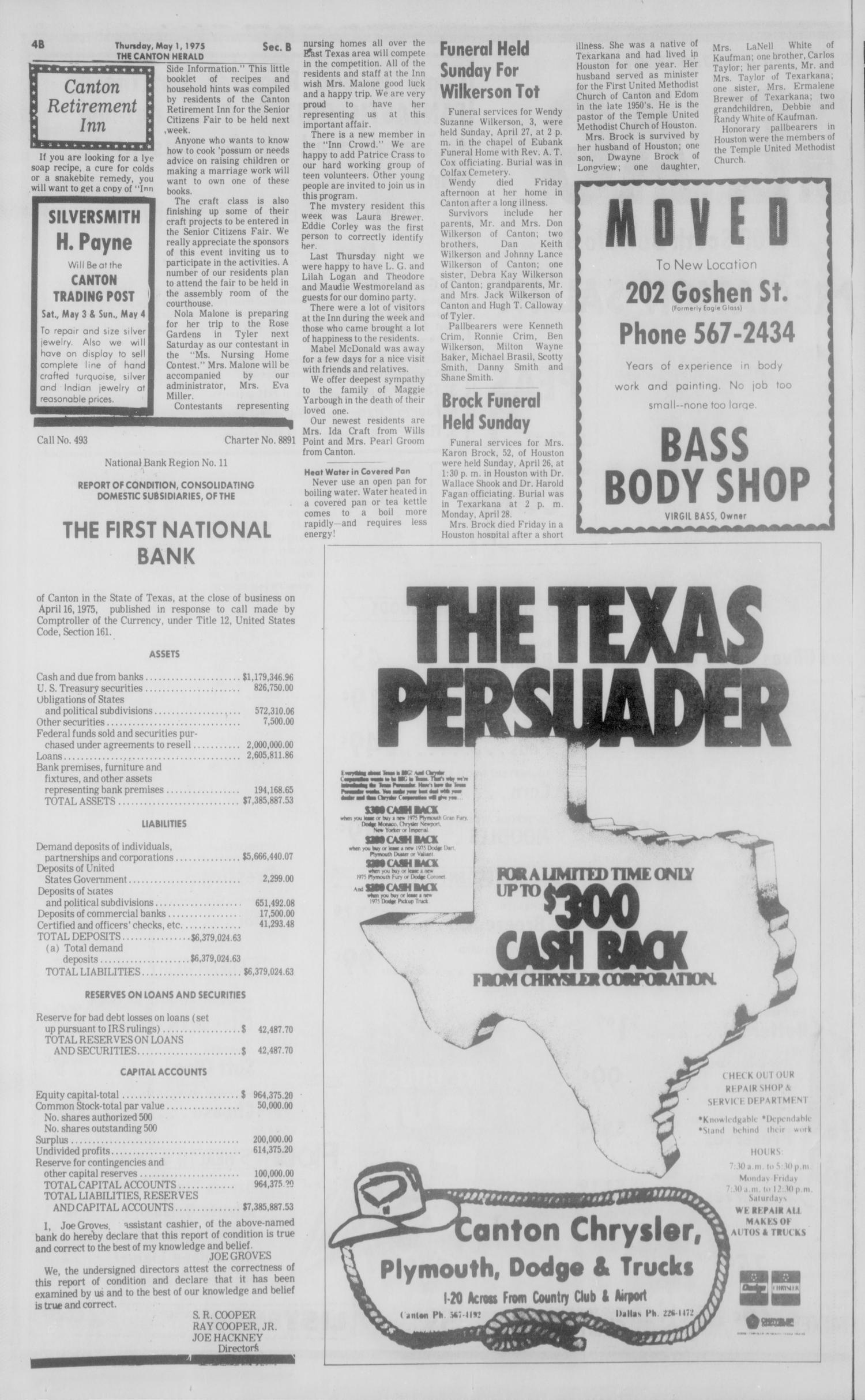 The Canton Herald (Canton, Tex.), Vol. 91, No. 18, Ed. 1 Thursday, May 1, 1975
                                                
                                                    [Sequence #]: 12 of 20
                                                