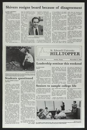 Primary view of object titled 'St. Edward's University Hilltopper (Austin, Tex.), Vol. 11, No. 10, Ed. 1 Friday, November 5, 1982'.
