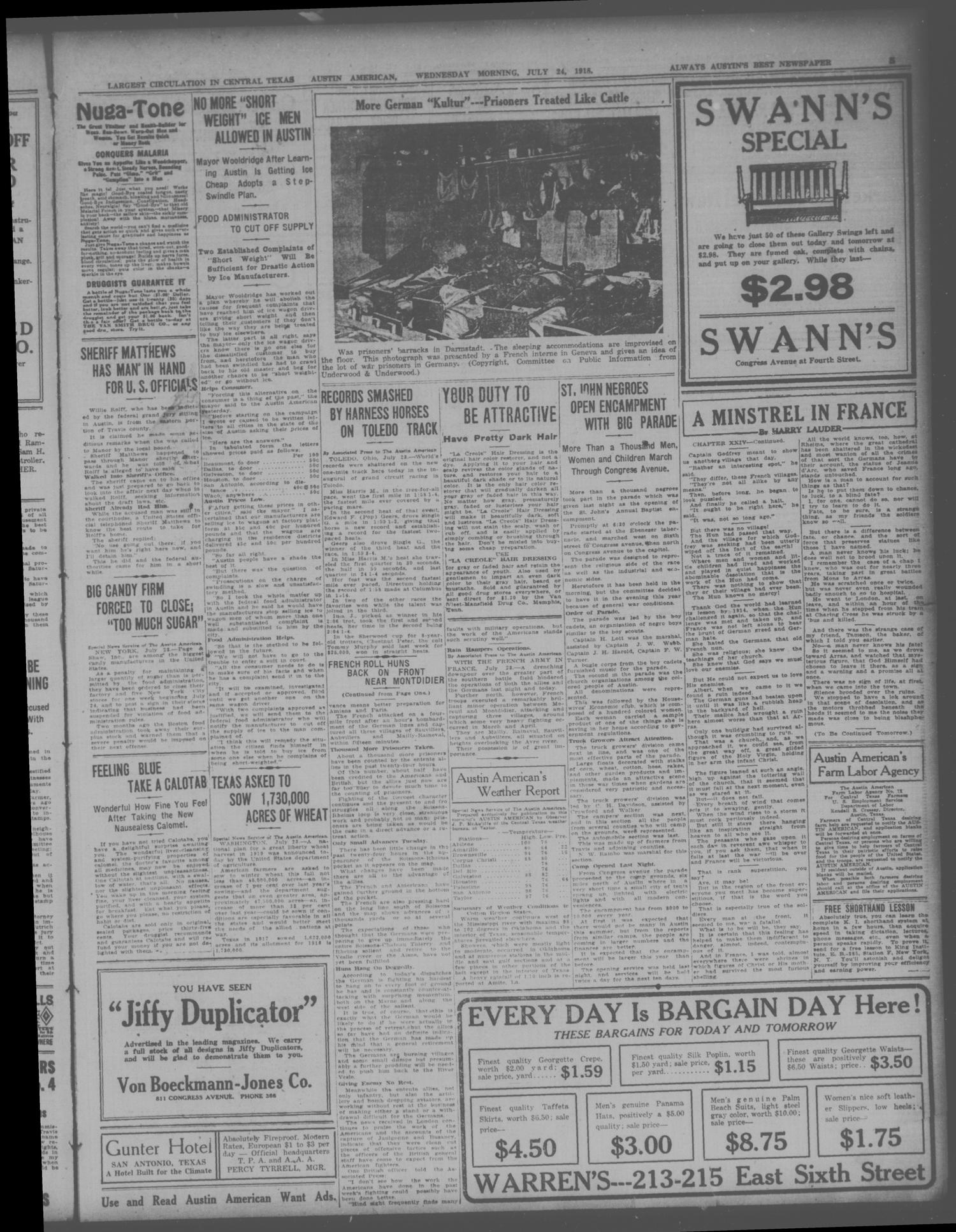 Austin American (Austin, Tex.), Ed. 1 Wednesday, July 24, 1918
                                                
                                                    [Sequence #]: 5 of 8
                                                