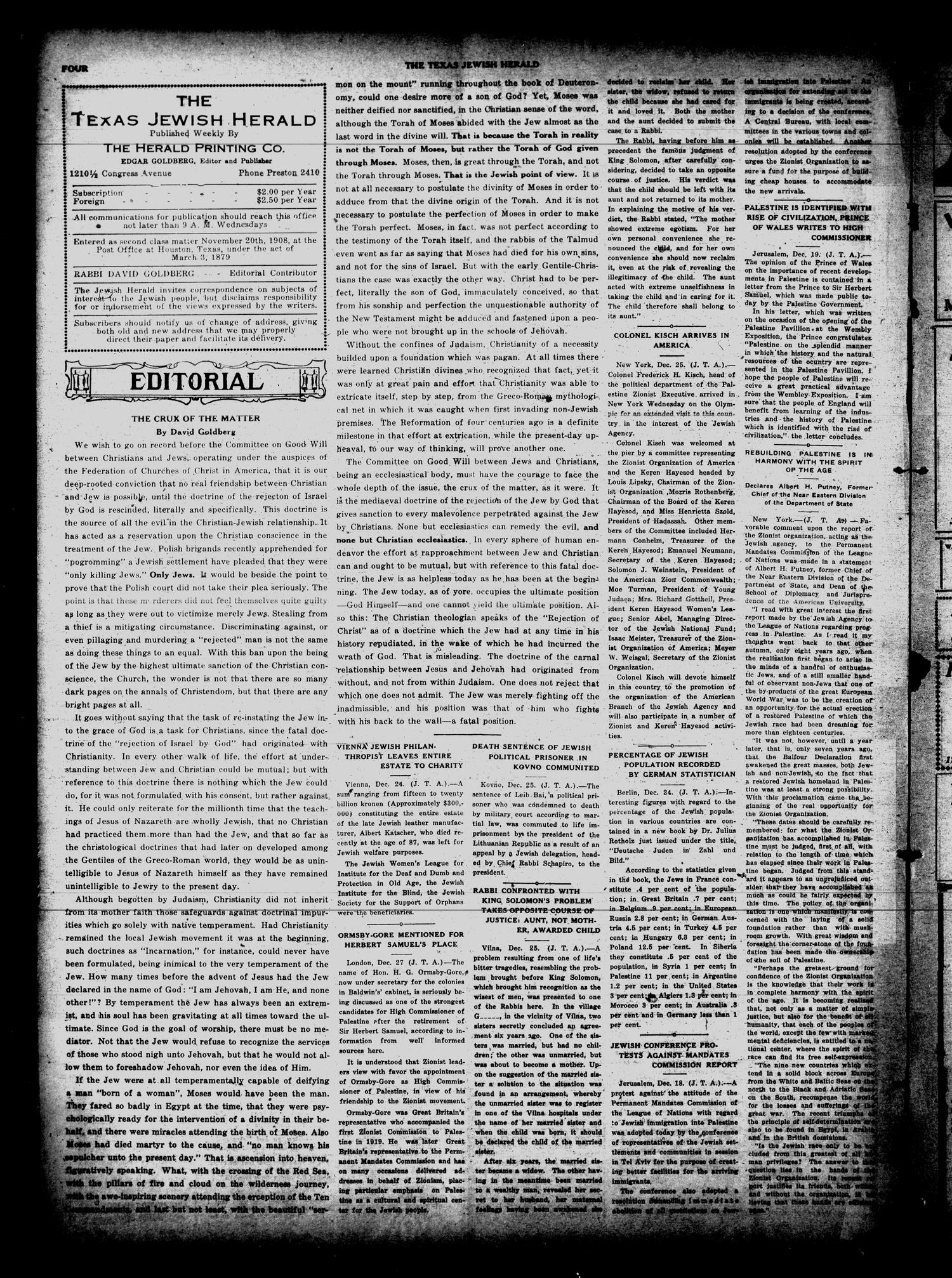 The Texas Jewish Herald (Houston, Tex.), Vol. 17, No. 18, Ed. 1 Thursday, January 1, 1925
                                                
                                                    [Sequence #]: 4 of 8
                                                
