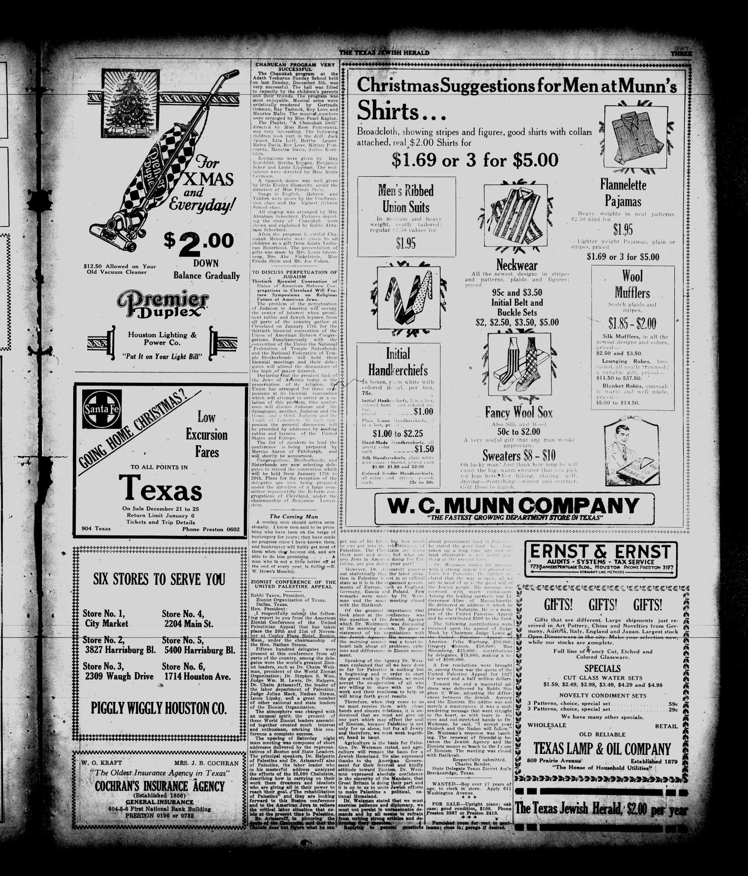 The Texas Jewish Herald (Houston, Tex.), Vol. 19, No. 15, Ed. 1 Thursday, December 9, 1926
                                                
                                                    [Sequence #]: 3 of 8
                                                
