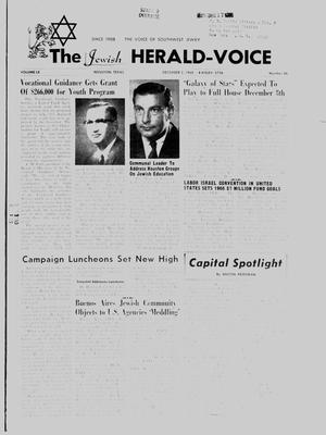 Primary view of object titled 'The Jewish Herald-Voice (Houston, Tex.), Vol. 60, No. 36, Ed. 1 Thursday, December 2, 1965'.