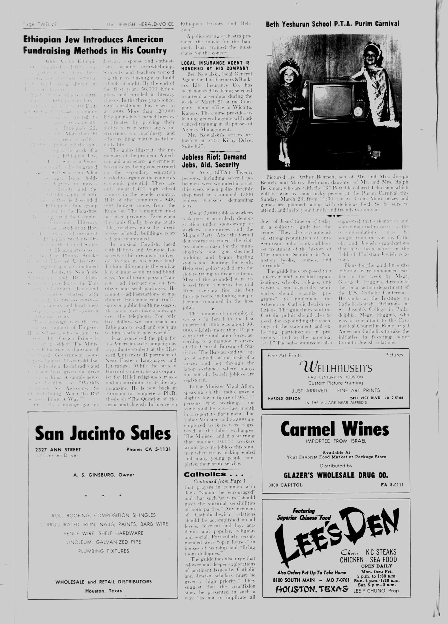 The Jewish Herald-Voice (Houston, Tex.), Vol. 61, No. 52, Ed. 1 Thursday, March 23, 1967
                                                
                                                    [Sequence #]: 12 of 14
                                                