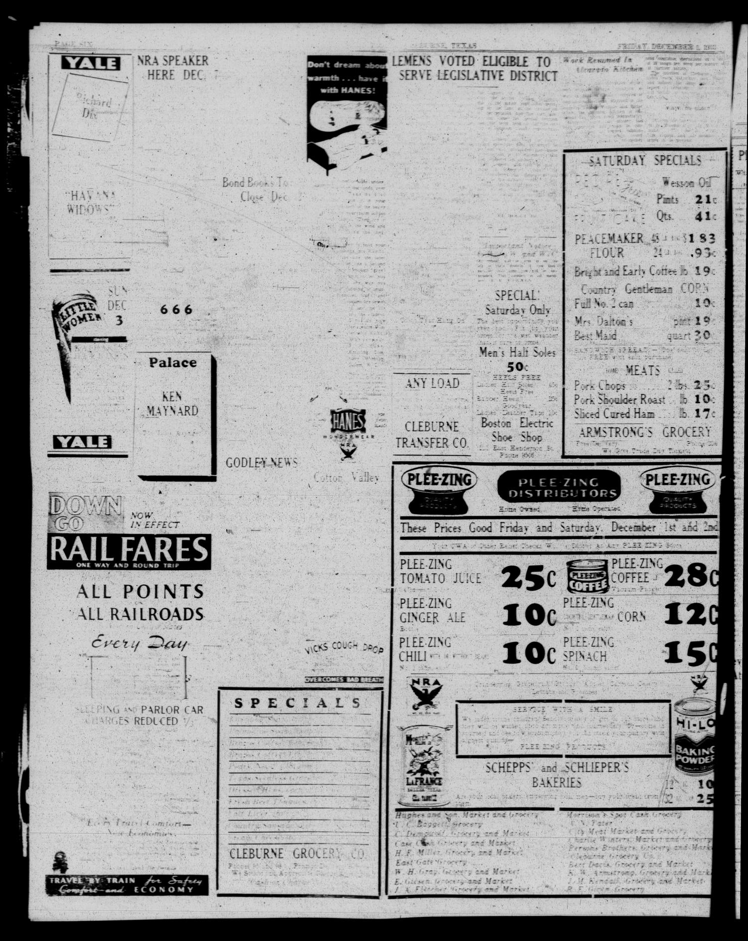 Cleburne Times-Review (Cleburne, Tex.), Vol. [28], No. [50], Ed. 1 Friday, December 1, 1933
                                                
                                                    [Sequence #]: 6 of 6
                                                