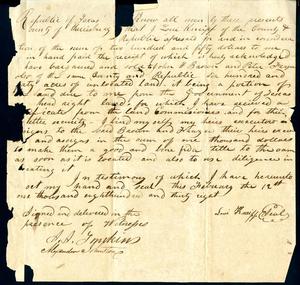 Primary view of [Receipt from Lewis Kneiff describing the sale of land - February 12, 1838]