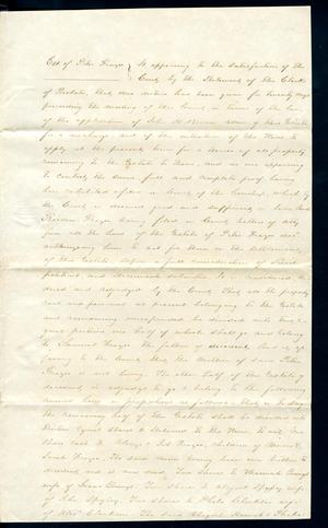 Primary view of object titled '[Document of court ruling regarding the inheritance of Peter Frazee's estate]'.
