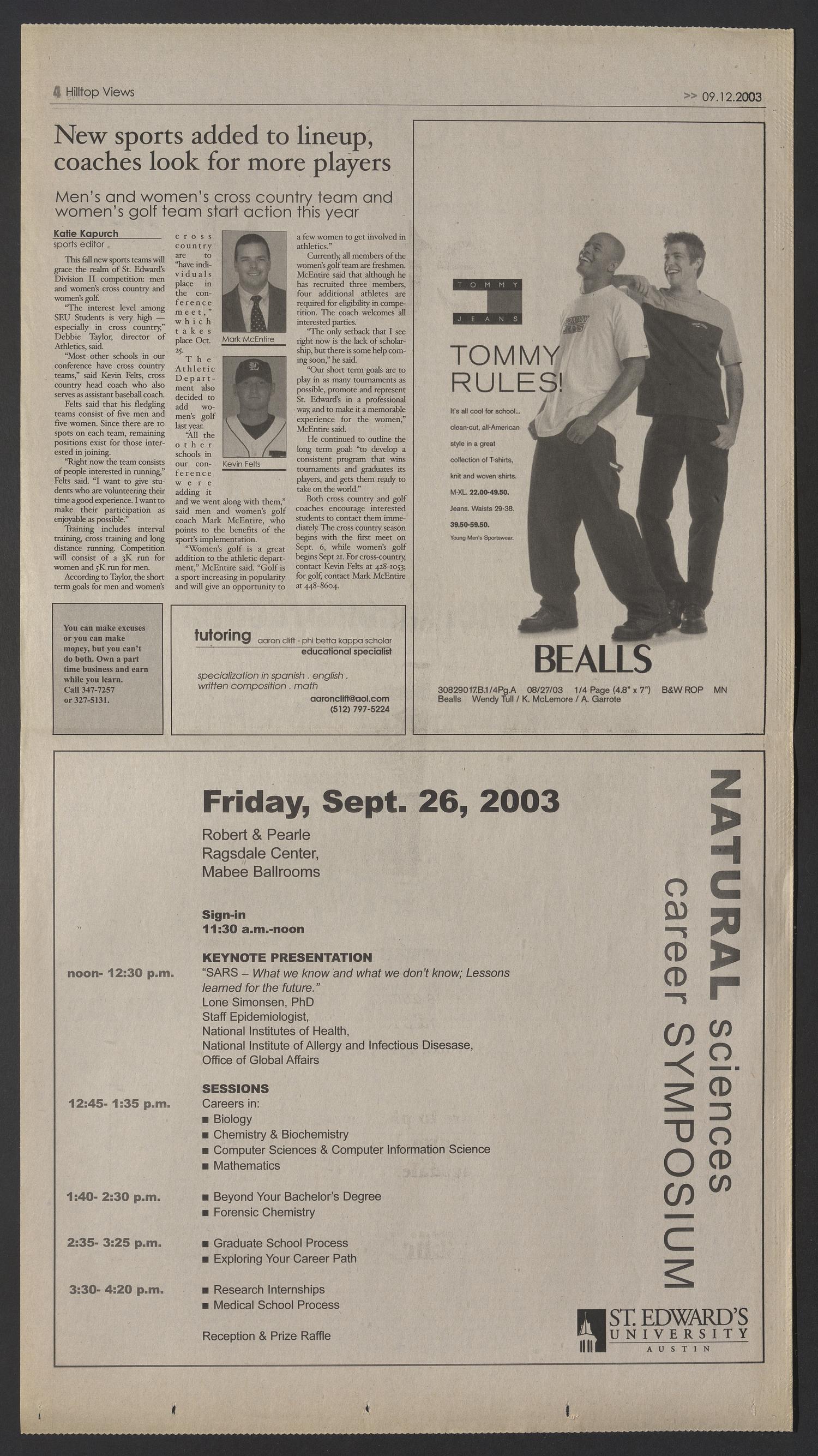Hilltop Views (Austin, Tex.), Vol. 19, No. 1, Ed. 1 Friday, September 12, 2003
                                                
                                                    [Sequence #]: 4 of 6
                                                
