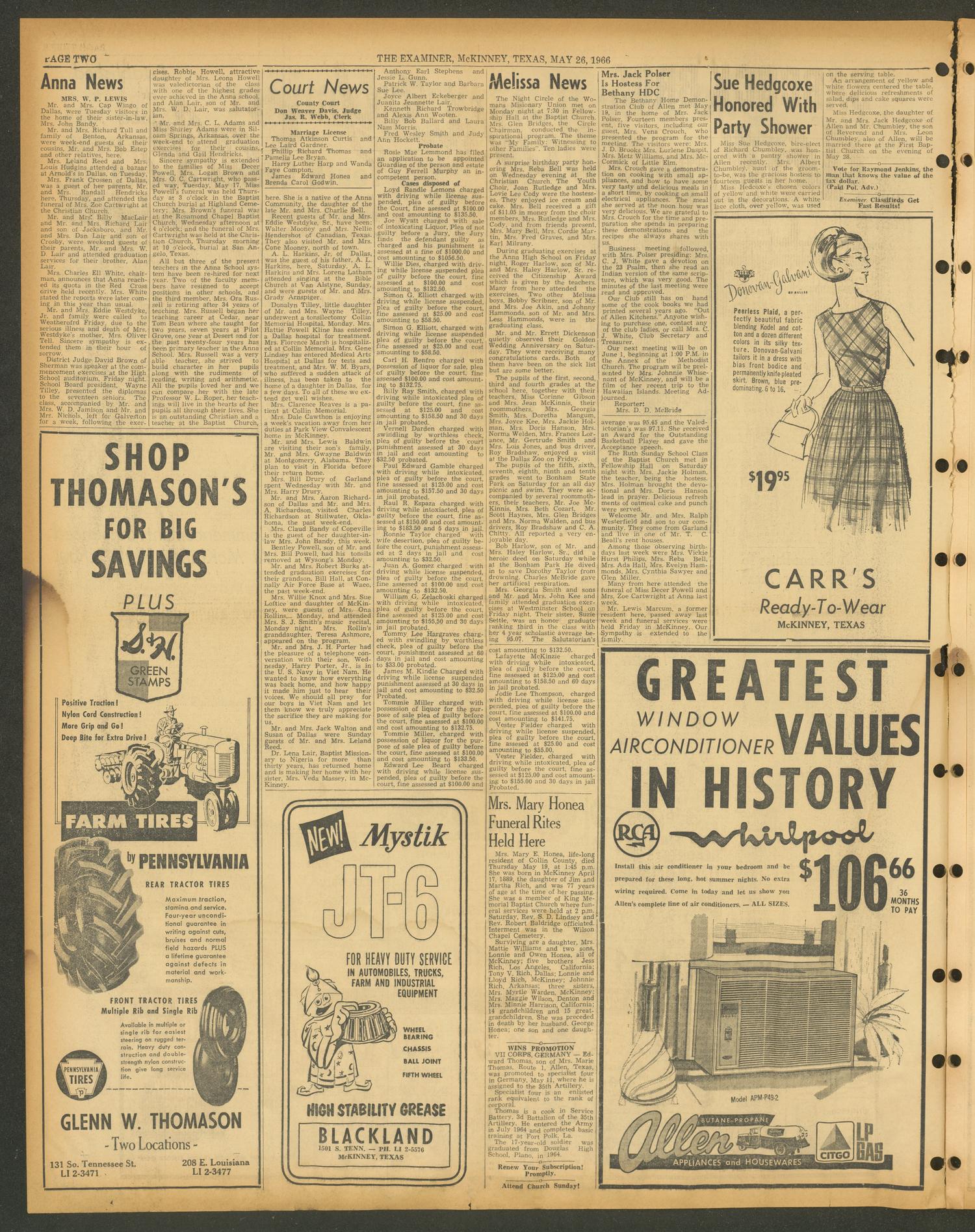 The McKinney Examiner (McKinney, Tex.), Vol. 80, No. 36, Ed. 1 Thursday, May 26, 1966
                                                
                                                    [Sequence #]: 2 of 12
                                                
