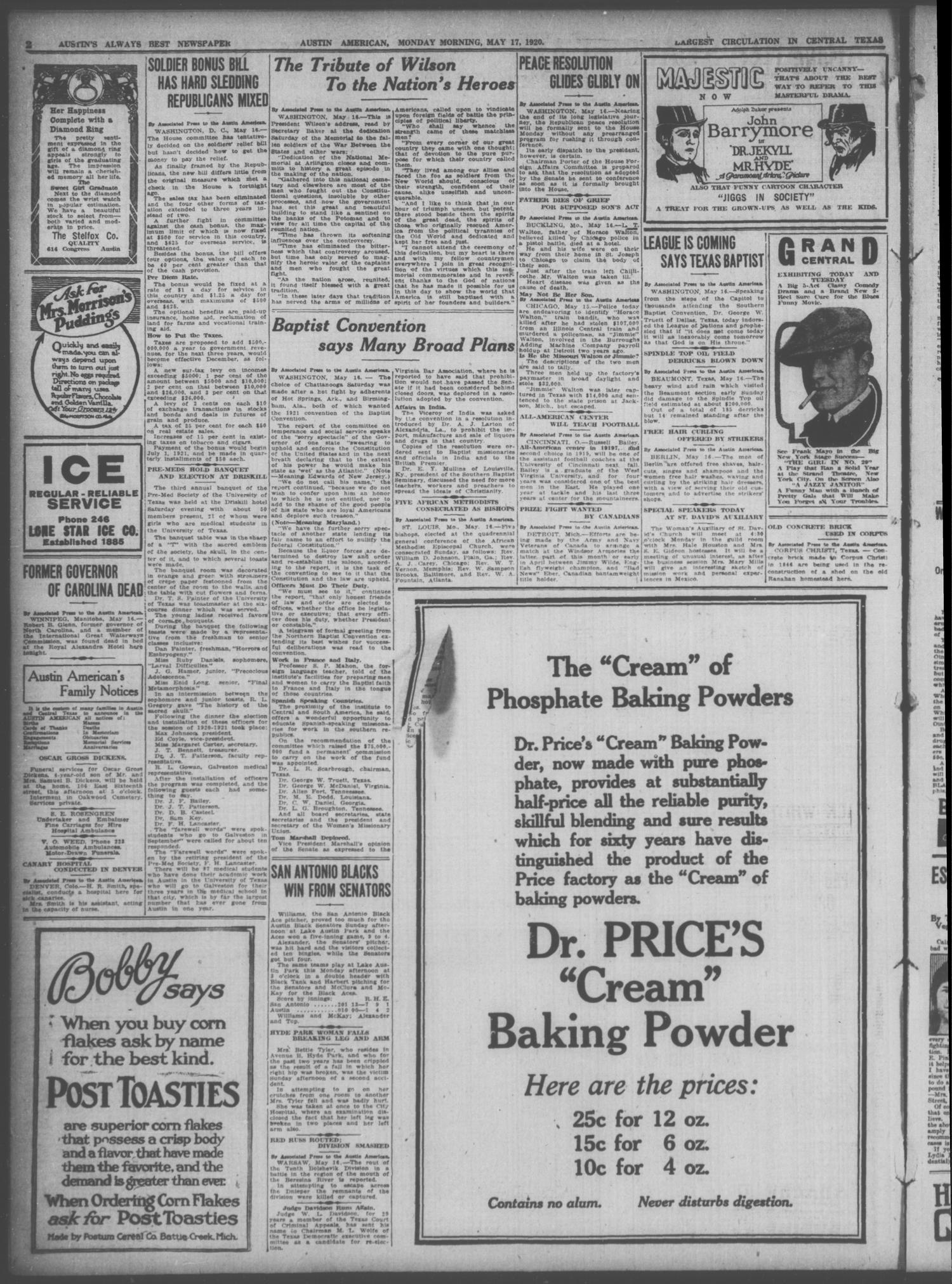 Austin American (Austin, Tex.), Ed. 1 Monday, May 17, 1920
                                                
                                                    [Sequence #]: 2 of 6
                                                