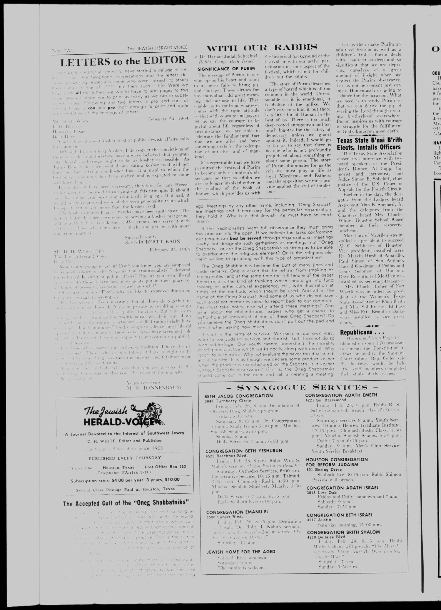 The Jewish Herald-Voice (Houston, Tex.), Vol. 58, No. 48, Ed. 1 Thursday, February 27, 1964
                                                
                                                    [Sequence #]: 2 of 12
                                                