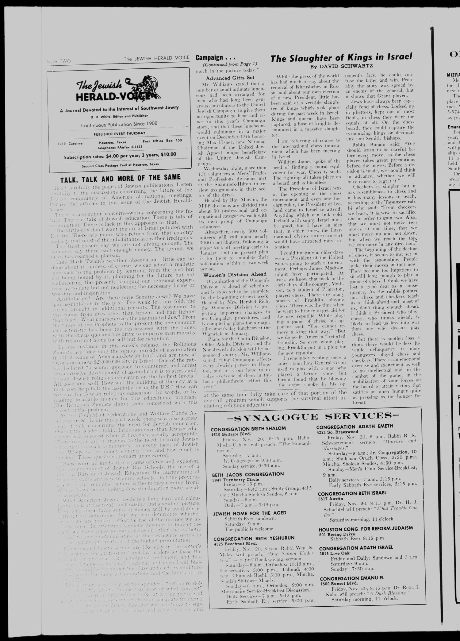 The Jewish Herald-Voice (Houston, Tex.), Vol. 59, No. 35, Ed. 1 Thursday, November 19, 1964
                                                
                                                    [Sequence #]: 2 of 12
                                                