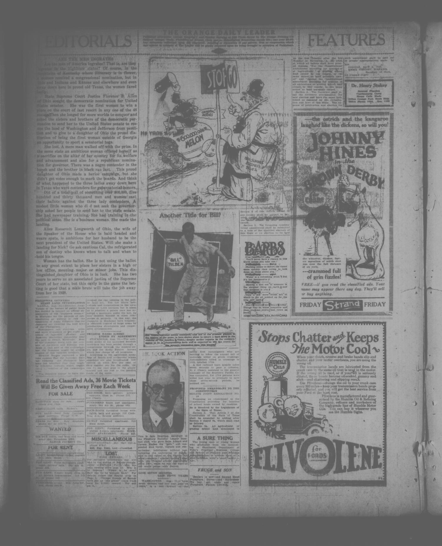 The Orange Daily Leader (Orange, Tex.), Vol. 12, No. 50, Ed. 1 Wednesday, August 25, 1926
                                                
                                                    [Sequence #]: 4 of 6
                                                