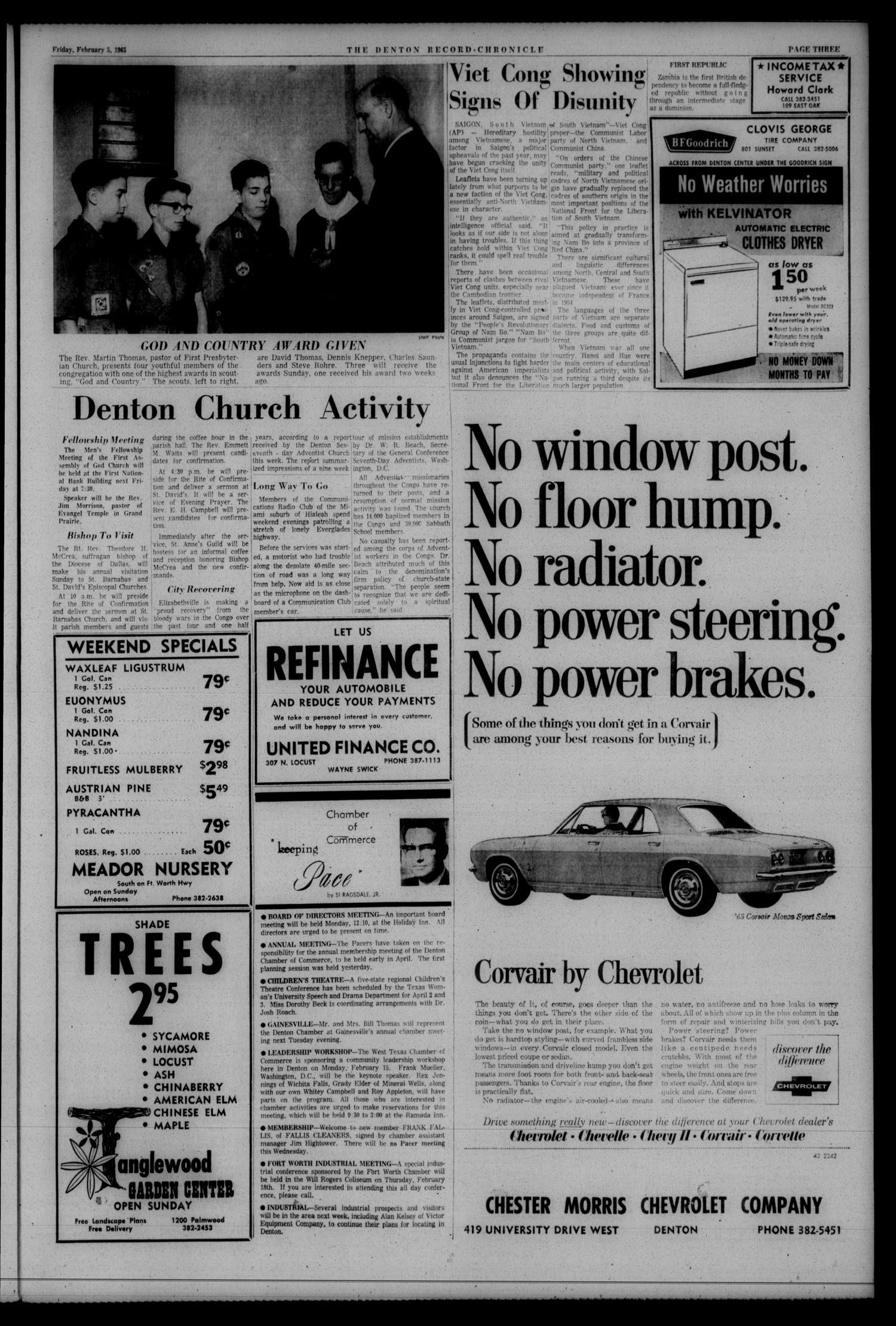 Denton Record-Chronicle (Denton, Tex.), Vol. 62, No. 152, Ed. 1 Friday, February 5, 1965
                                                
                                                    [Sequence #]: 3 of 12
                                                