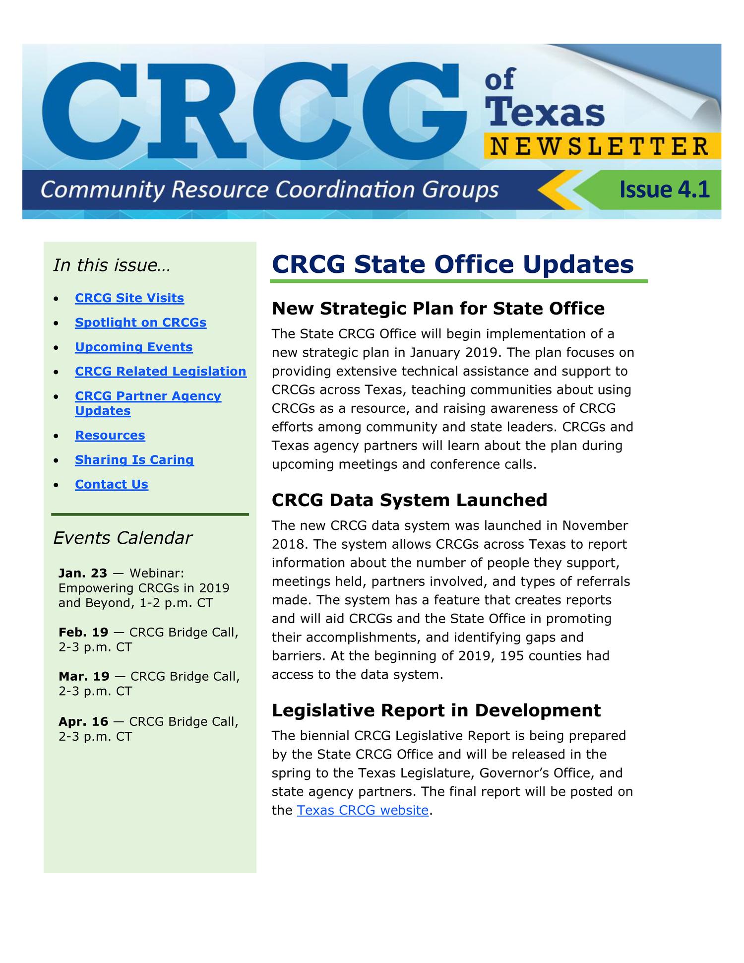 CRCG Newsletter, Number 4.1, January 2019
                                                
                                                    1
                                                