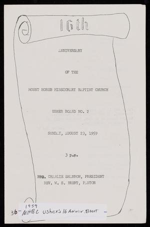 Primary view of object titled '[Mt. Horeb Missionary Baptist Church Bulletin: August 23, 1959]'.