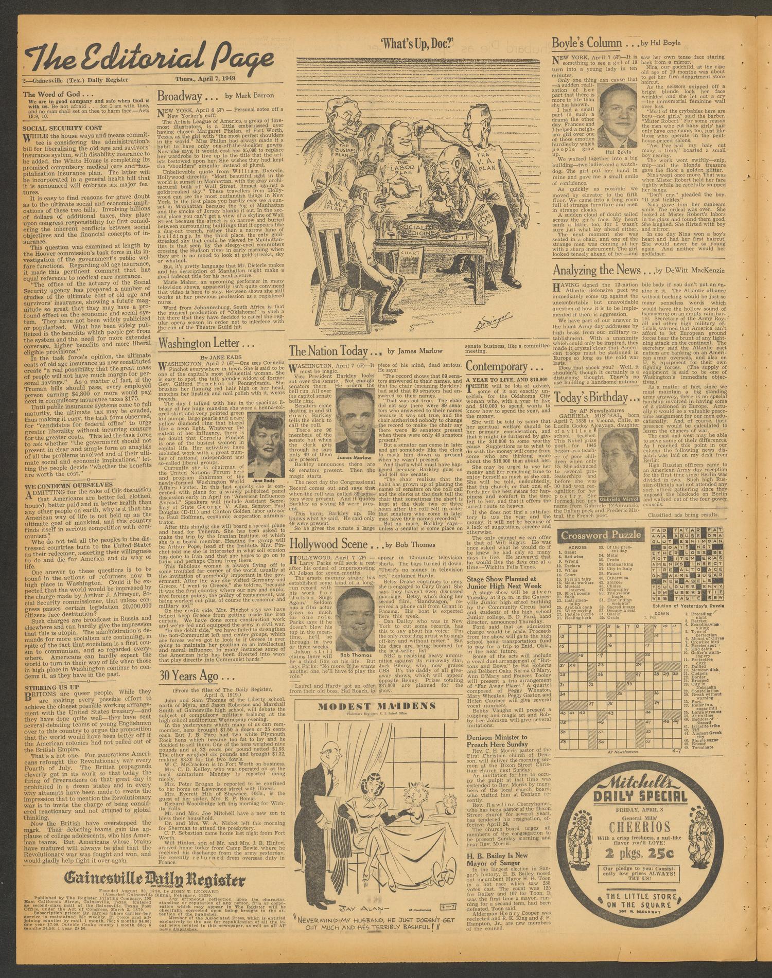 Gainesville Daily Register and Messenger (Gainesville, Tex.), Vol. 59, No. 190, Ed. 1 Thursday, April 7, 1949
                                                
                                                    [Sequence #]: 2 of 12
                                                