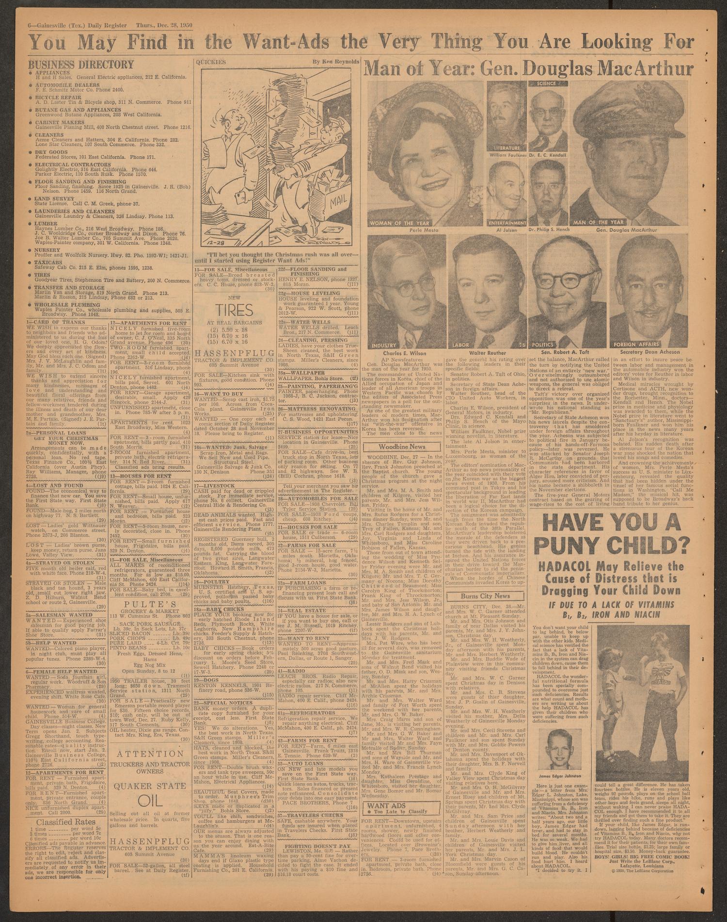 Gainesville Daily Register and Messenger (Gainesville, Tex.), Vol. 61, No. 104, Ed. 1 Thursday, December 28, 1950
                                                
                                                    [Sequence #]: 6 of 8
                                                