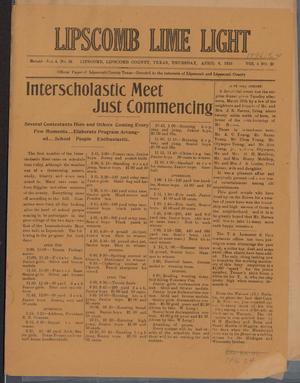 Lipscomb Lime Light (Lipscomb, Tex.), Vol. 4, No. 21, Ed. 1 Thursday, April 6, 1916