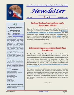 Primary view of object titled 'Credit Union Department Newsletter, Number 01-22, January 19, 2022'.