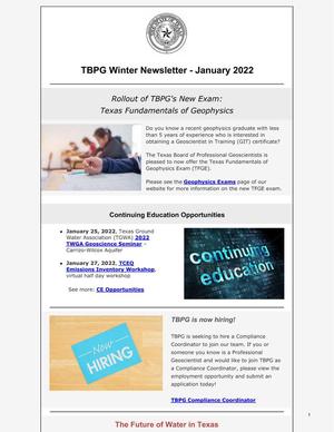 Primary view of object titled 'TBPG Newsletter, Winter 2022'.