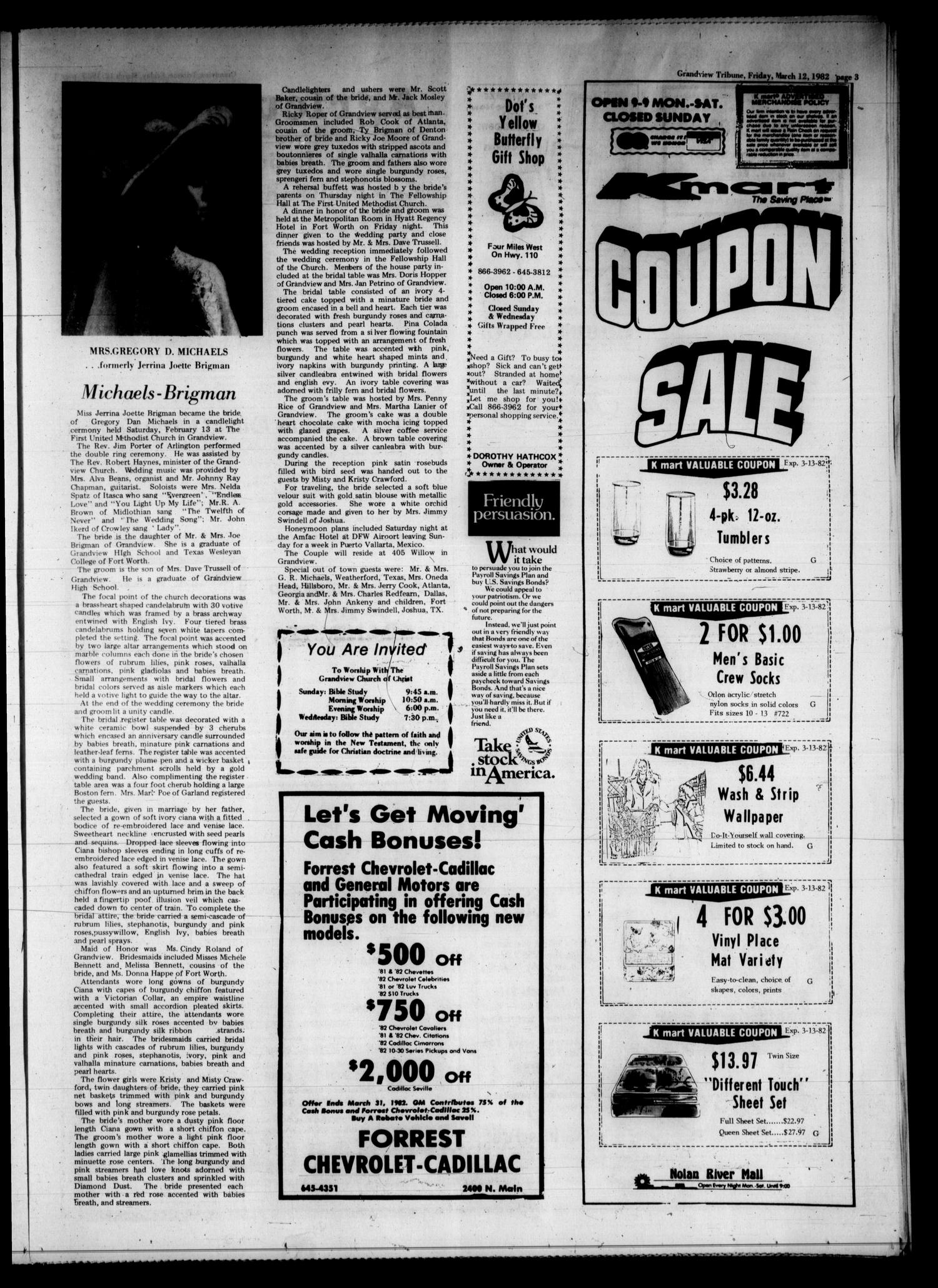 Grandview Tribune (Grandview, Tex.), Vol. 86, No. 30, Ed. 1 Friday, March 12, 1982
                                                
                                                    [Sequence #]: 3 of 10
                                                