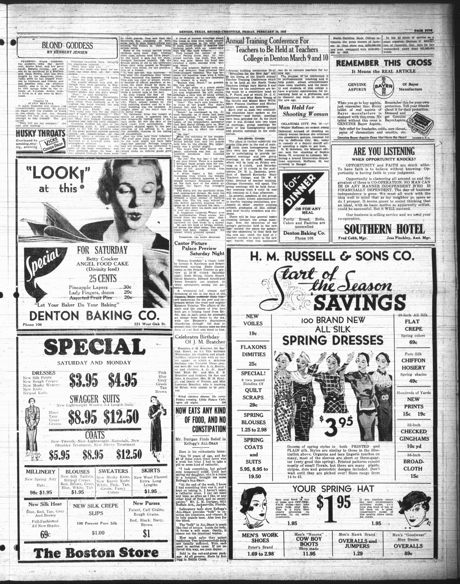 Denton Record-Chronicle (Denton, Tex.), Vol. 33, No. 160, Ed. 1 Friday, February 16, 1934
                                                
                                                    [Sequence #]: 5 of 8
                                                