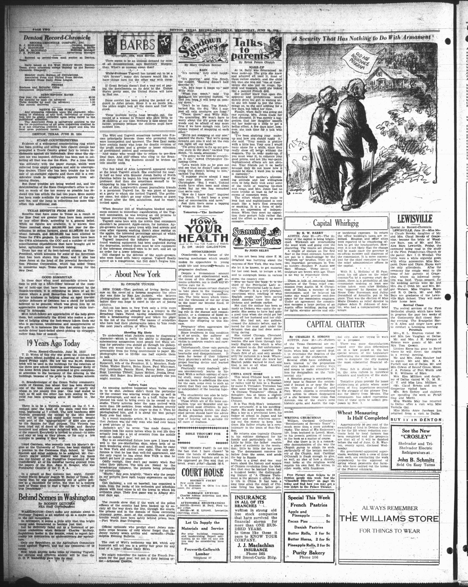 Denton Record-Chronicle (Denton, Tex.), Vol. 33, No. 266, Ed. 1 Wednesday, June 20, 1934
                                                
                                                    [Sequence #]: 2 of 8
                                                